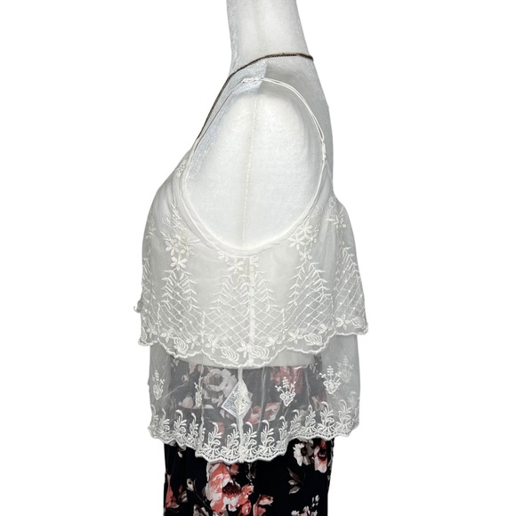❌SOLD❌ AEO Cami Tank Top Tiered Mesh Lace Embroidered Festival Off White Cream M - Picture 13 of 17